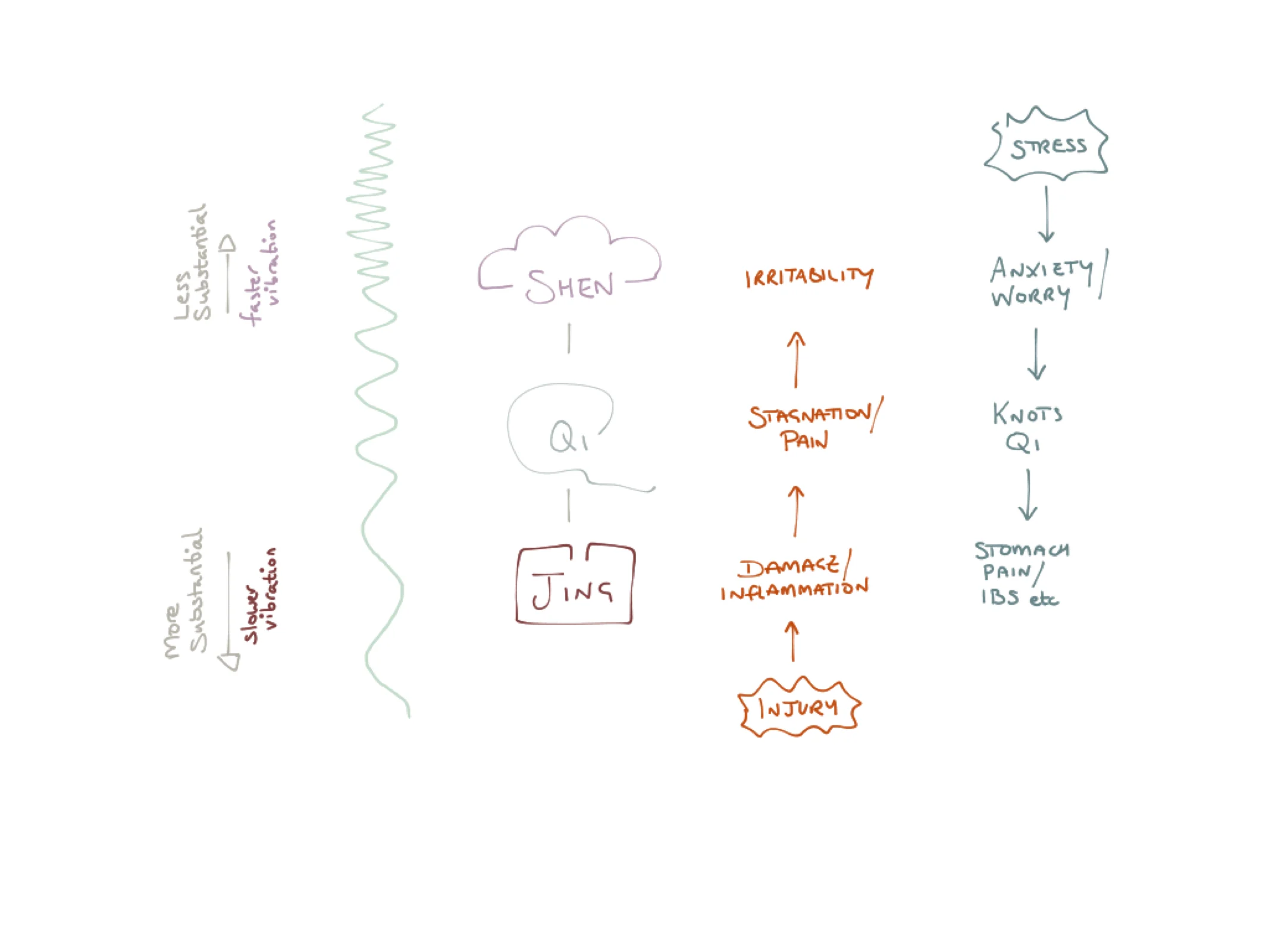 diagram showing the interaction between Jing, Qi and Shen
